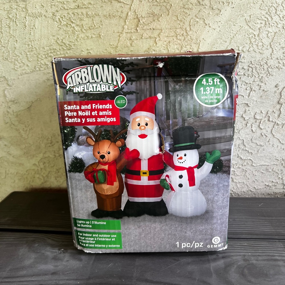 Gemmy Airblown Inflatable Santa and Friends Reindeer Snowman 4.5ft LED 117086
